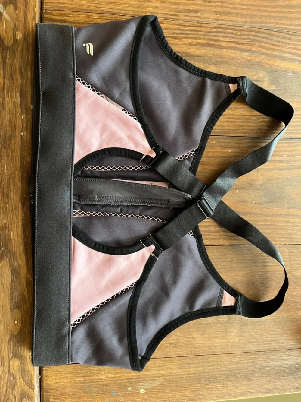 Fabletics Zoe Front-Zip High-Impact Sports Bra - Black with Pink - Picture 3 of 3